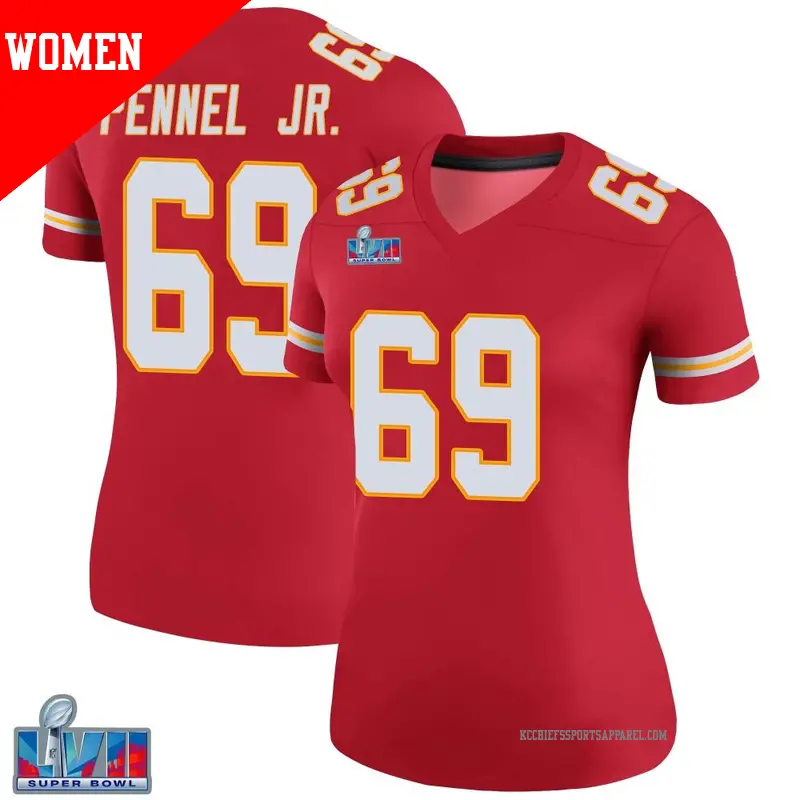 Women s 69 Mike Pennel Jr. Kansas City Chiefs Legend Red Color Rush Super Bowl LVII Patch
